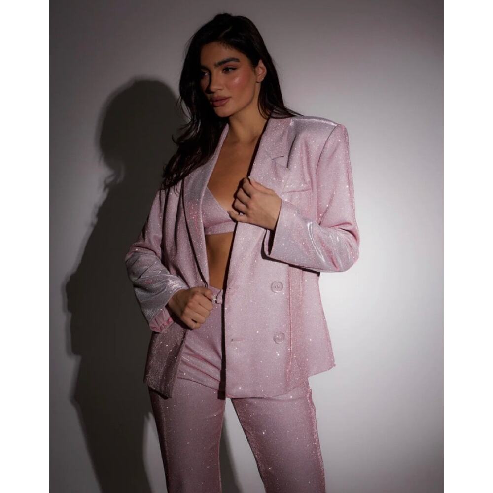 NWOT SLA The Label Pink Paloma Sparkly Asymmetric Oversized Blazer Small